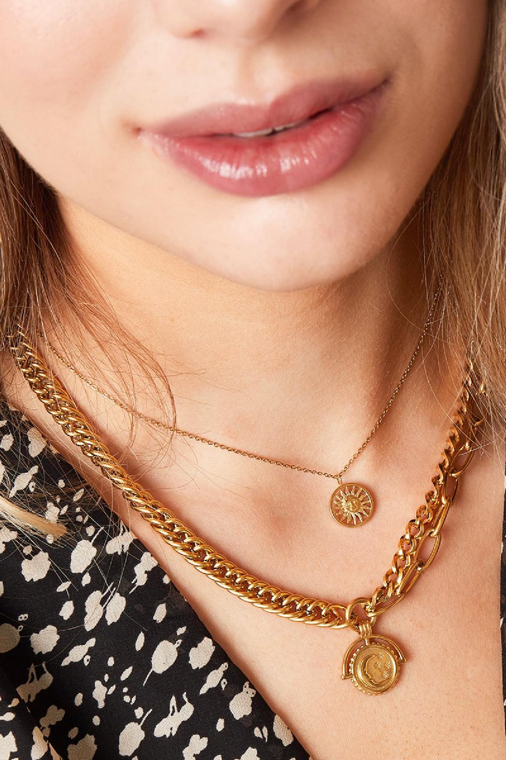 Collier chunky avec pendentif lune Argenté Acier inoxydable h5Image4